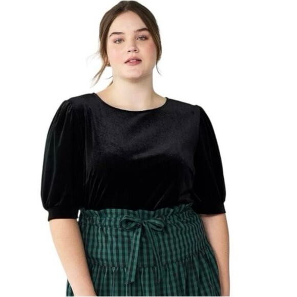 Draper James Womens Shirt Black Velvet XXL Puff Sleeve Whimsigoth Gothic Evening - Picture 2 of 11